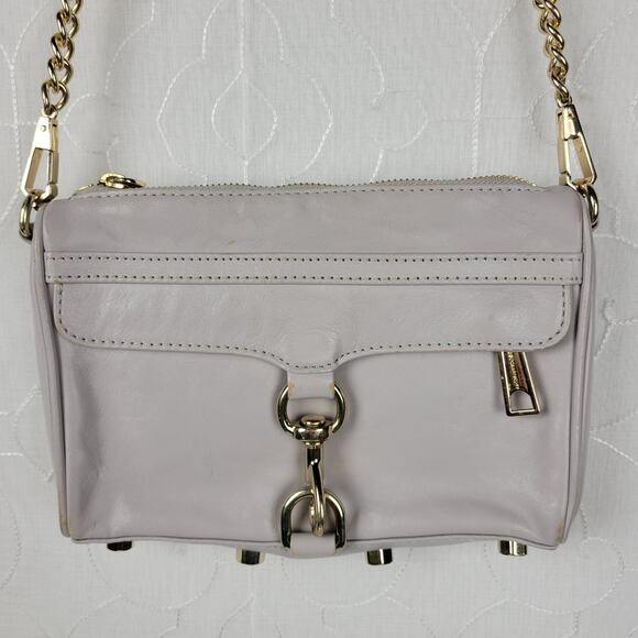 Rebecca Minkoff Womens Mini Mac Crossbody Bag Gray Leather Chain Strap Purse - Picture 15 of 16